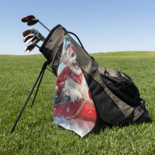 Malti Tzu  Dog in Sledge Let it Snow Christmas Golf Towel