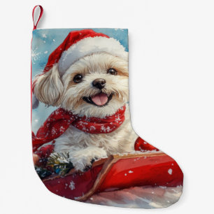 Malti Tzu  Dog in Sledge Let it Snow Christmas Small Christmas Stocking