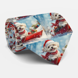 Malti Tzu Dog in Sledge Let it Snow Christmas Tie