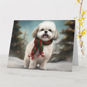 Malti Tzu Dog in Snow Christmas Card