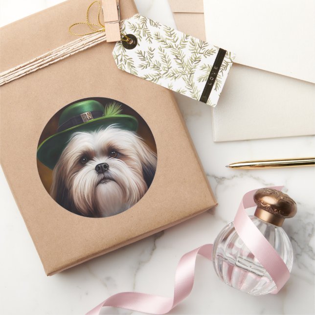 Malti Tzu Dog in St. Patrick's Day Dress Classic Round Sticker (Gifting)