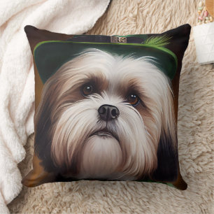Malti Tzu Dog in St. Patrick's Day Dress Cushion