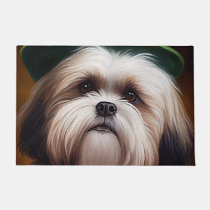 Malti Tzu Dog in St. Patrick's Day Dress Doormat