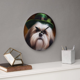 Malti Tzu Dog in St. Patrick's Day Dress Large Clock