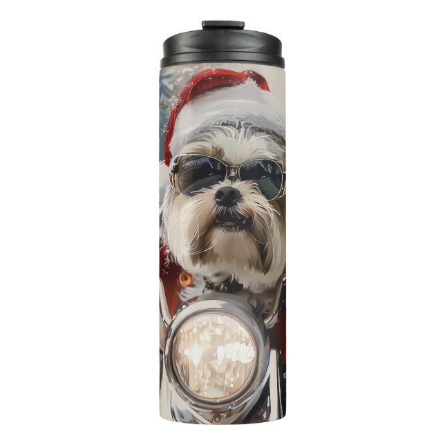 Malti Tzu Dog Riding Motorcycle Christmas Thermal Tumbler (Front)