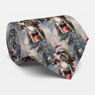 Malti Tzu Dog Riding Motorcycle Christmas Tie