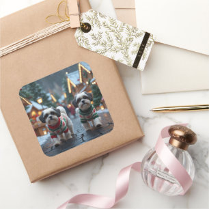 Malti Tzu Dogs Christmas Snow Holiday Square Sticker