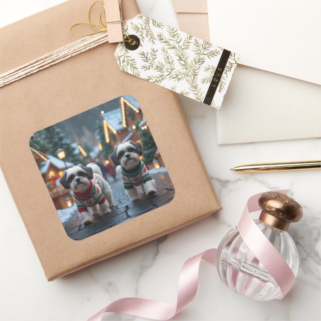 Malti Tzu Dogs Christmas Snow Holiday Square Sticker (Gifting)