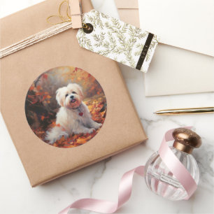 Malti Tzu in Autumn Leaves Fall Inspire Classic Round Sticker