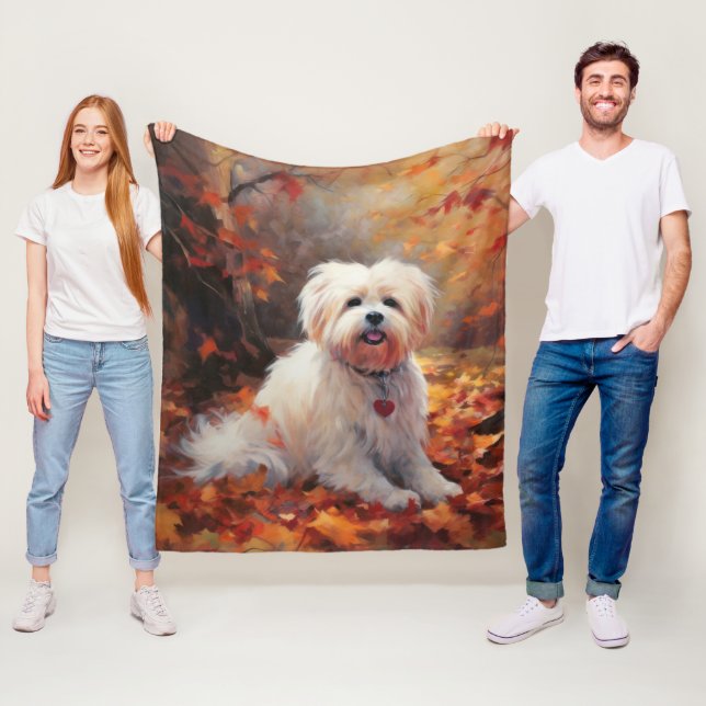 Malti Tzu in Autumn Leaves Fall Inspire Fleece Blanket (In Situ)