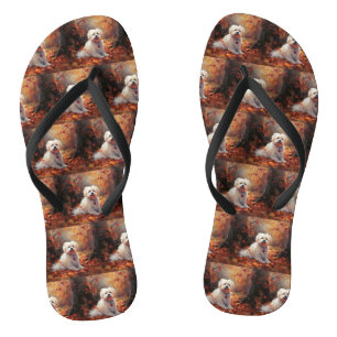 Malti Tzu in Autumn Leaves Fall Inspire Flip Flops