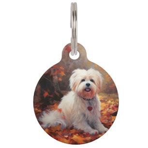 Malti Tzu in Autumn Leaves Fall Inspire Pet Tag