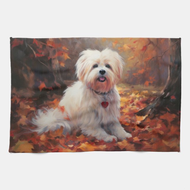 Malti Tzu in Autumn Leaves Fall Inspire Tea Towel (Horizontal)