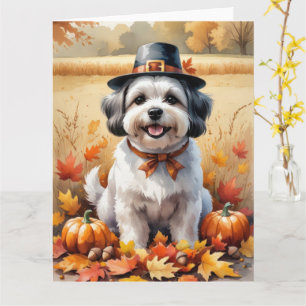 Malti Tzu In Autumn Leaves Thanksgiving Art  Card