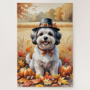 Malti Tzu In Autumn Leaves Thanksgiving Art  Jigsaw Puzzle