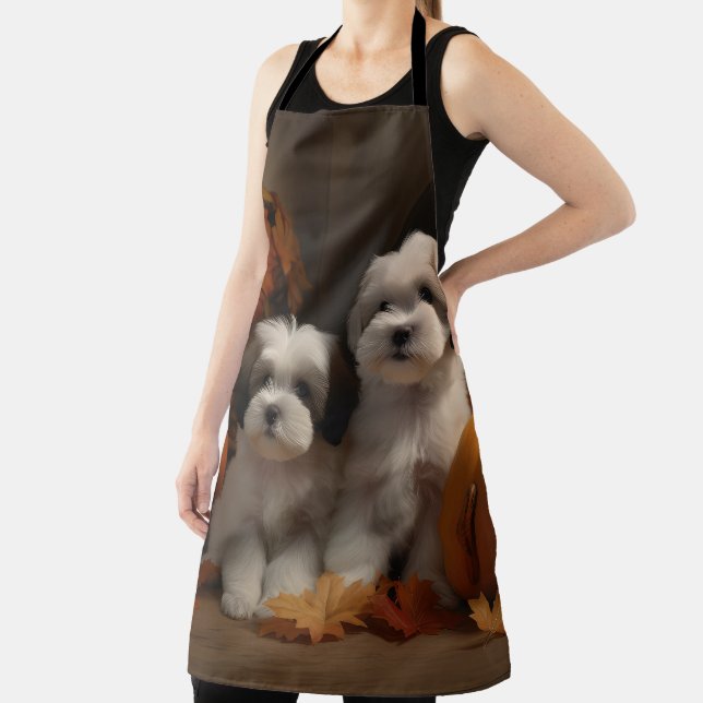 Malti tzu Puppy Autumn Delight Pumpkin Apron (Insitu)