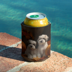 Malti tzu Puppy Autumn Delight Pumpkin Can Cooler