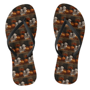 Malti tzu Puppy Autumn Delight Pumpkin Flip Flops