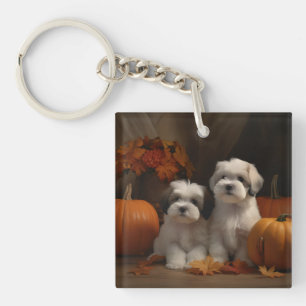 Malti tzu Puppy Autumn Delight Pumpkin Key Ring