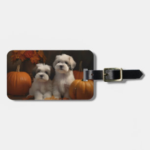 Malti tzu Puppy Autumn Delight Pumpkin Luggage Tag