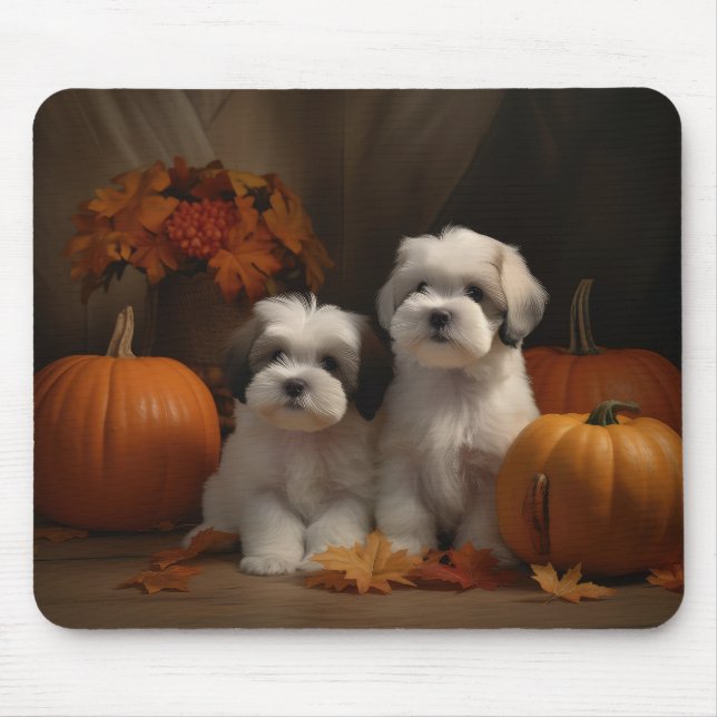 Malti tzu Puppy Autumn Delight Pumpkin Mouse Mat (Front)