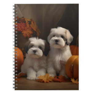 Malti tzu Puppy Autumn Delight Pumpkin Notebook