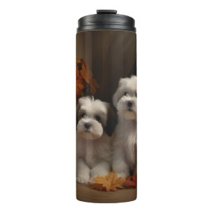 Malti tzu Puppy Autumn Delight Pumpkin Thermal Tumbler