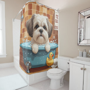 Malti Tzu Sloppy Sleepy Cute Funny Shower Curtain