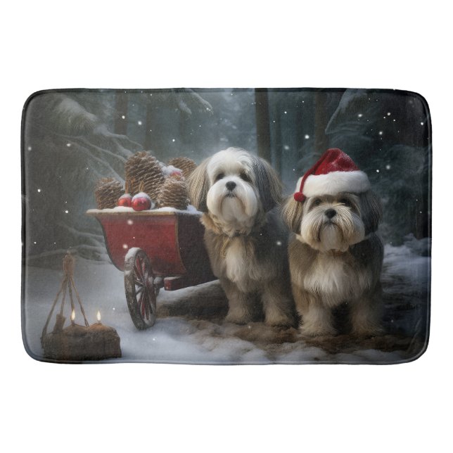 Malti tzu Snowy Sleigh Christmas Decor  Bath Mat (Front)