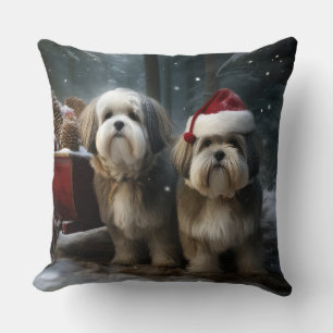 Malti tzu Snowy Sleigh Christmas Decor Cushion