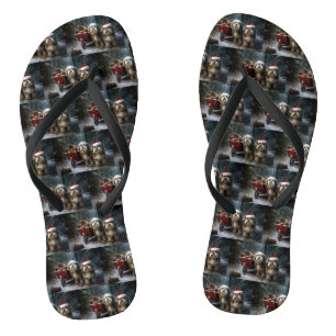 Malti tzu Snowy Sleigh Christmas Decor Flip Flops