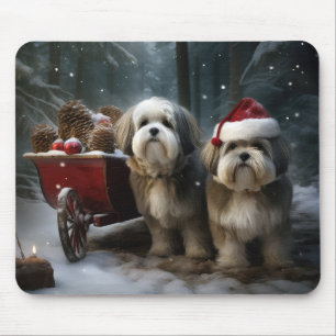 Malti tzu Snowy Sleigh Christmas Decor Mouse Mat