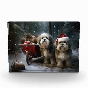 Malti tzu Snowy Sleigh Christmas Decor Photo Block