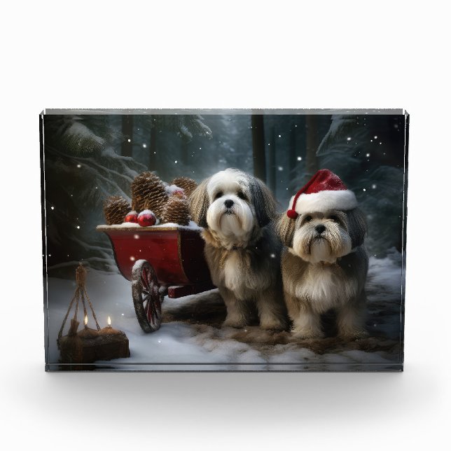 Malti tzu Snowy Sleigh Christmas Decor  Photo Block (Front)