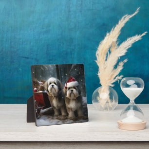 Malti tzu Snowy Sleigh Christmas Decor Plaque