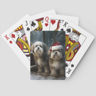 Malti tzu Snowy Sleigh Christmas Decor Playing Cards