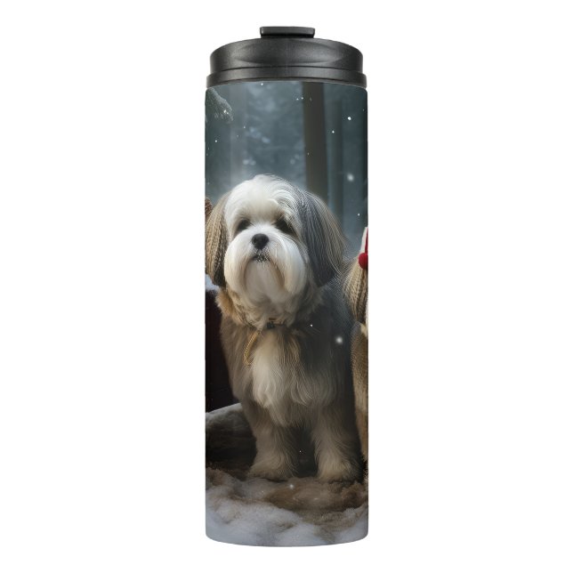Malti tzu Snowy Sleigh Christmas Decor  Thermal Tumbler (Front)