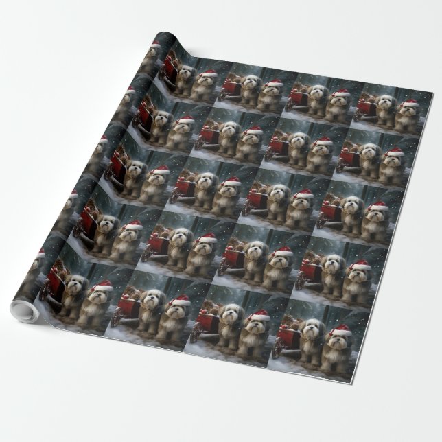 Malti tzu Snowy Sleigh Christmas Decor  Wrapping Paper (Unrolled)