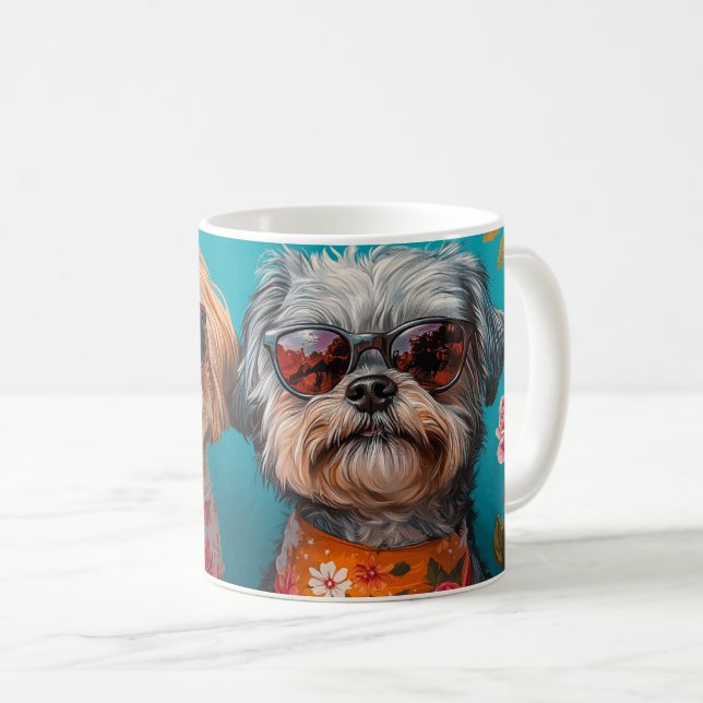 Malti Tzu with Heart Roses Valentine's Day  Coffee Mug (Front Right)