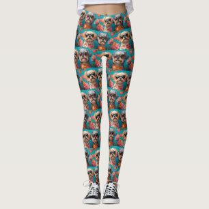 Malti Tzu with Heart Roses Valentine's Day Leggings