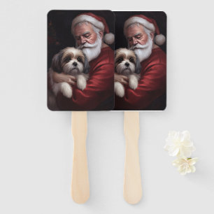 Malti Tzu With Santa Claus Festive Christmas Hand Fan