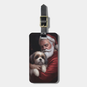Malti Tzu With Santa Claus Festive Christmas Luggage Tag