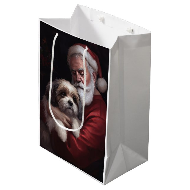 Malti Tzu With Santa Claus Festive Christmas Medium Gift Bag (Front Angled)