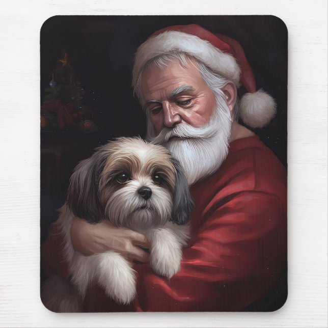 Malti Tzu With Santa Claus Festive Christmas Mouse Mat (Front)