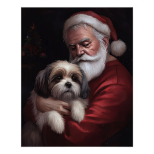 Malti Tzu With Santa Claus Festive Christmas Poster