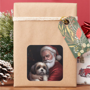 Malti Tzu With Santa Claus Festive Christmas Square Sticker