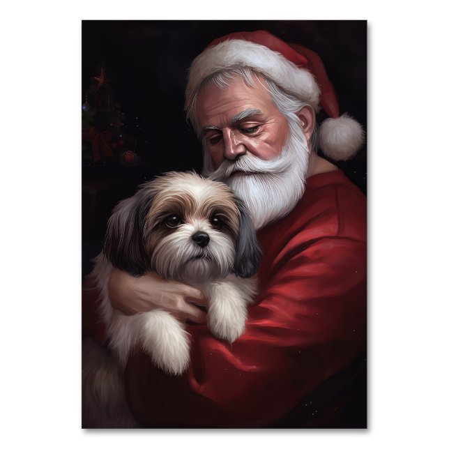 Malti Tzu With Santa Claus Festive Christmas Table Number (Front)