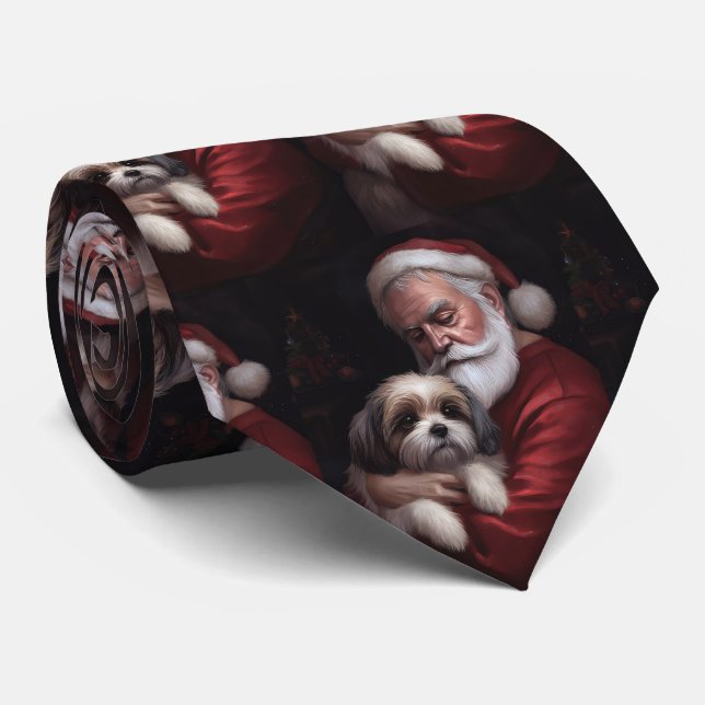 Malti Tzu With Santa Claus Festive Christmas Tie (Rolled)