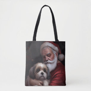 Malti Tzu With Santa Claus Festive Christmas Tote Bag