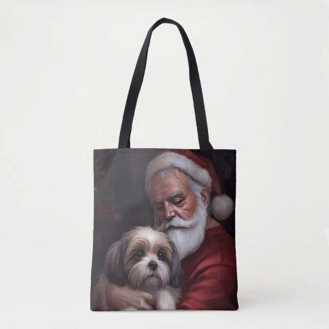 Malti Tzu With Santa Claus Festive Christmas Tote Bag (Front)